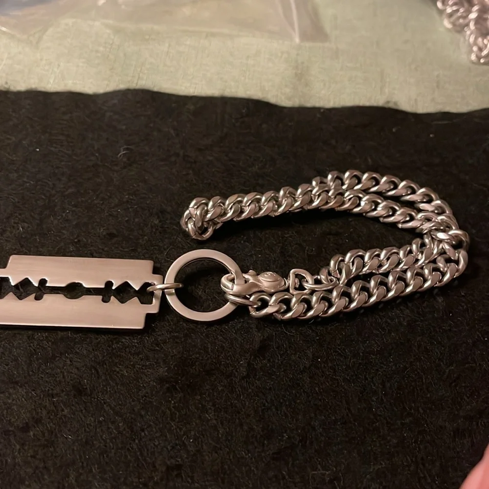 Alexander McQueen Black Leather Chain Razor Blade Keychain